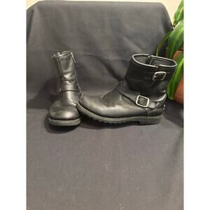 Girl’s Kids Youth UGG Kinzey Black Leather Moto Zip Buckle Boots, size 3 EUC